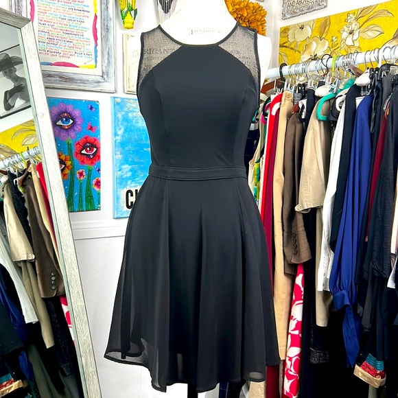 Bebe black mini dress Sz. S Sleeveless Fitted Mesh Back A-skirt - Picture 1 of 14